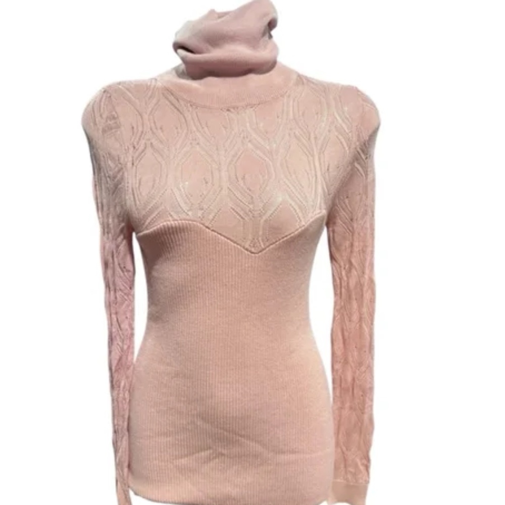Venus Pink TurtleNeck long sleeves w a patterned knit design, a ribbed torso XL - Picture 6 of 8